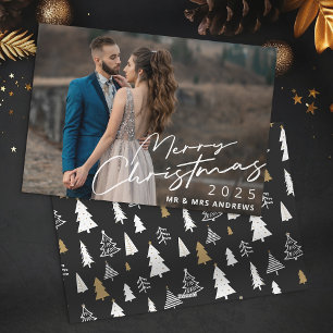 Cartão De Festividades Foto de Casal Casado no Natal com Letra Elegante