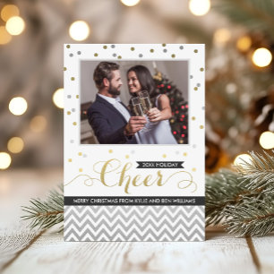 Cartão De Festividades Foto de Casal com Confete Dourado de Alegria