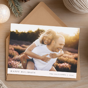 Cartão De Festividades Foto de Casal de Natal Mínimo e Simples, Rosa Ele