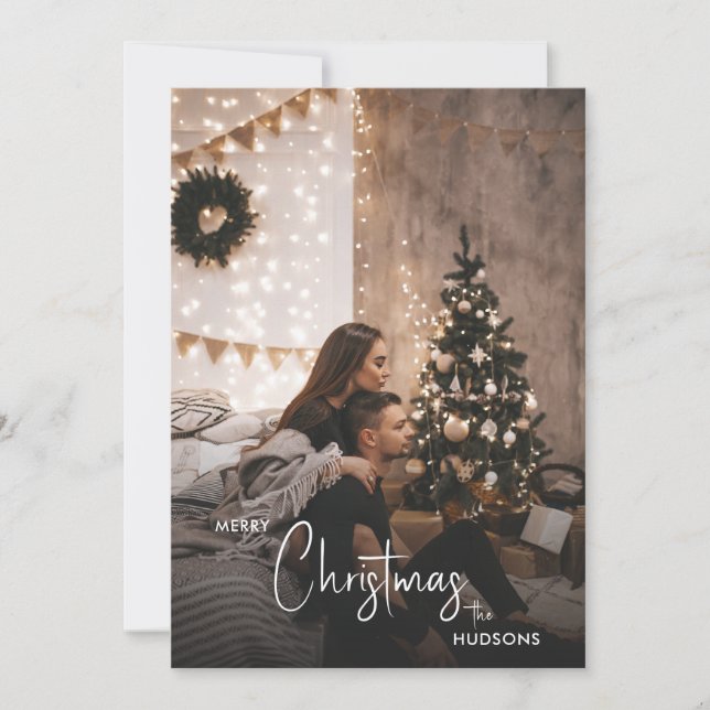 Cartão De Festividades Foto de casal moderna e sofisticada de Natal com a (Frente)