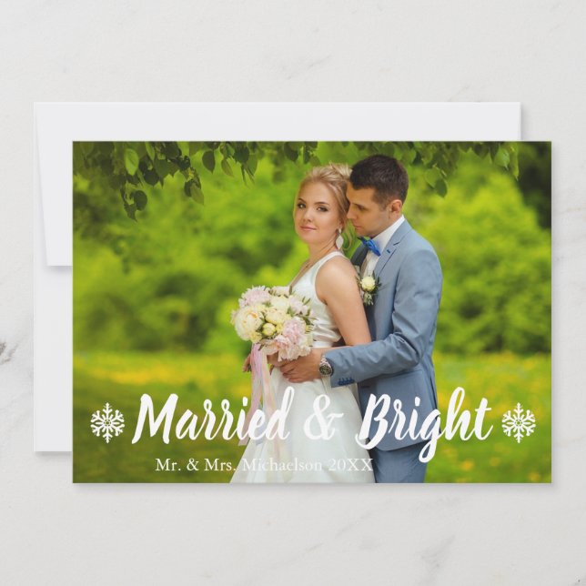 Cartão De Festividades Foto de Casamento Casado e Brilhante (Frente)
