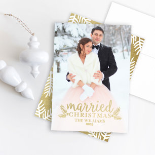 Cartão De Festividades Foto de Casamento de Natal Dourado moderno