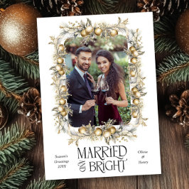 Cartão De Festividades Foto de Casamento de Ornamentos de Ouros Secos e B