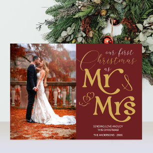 Cartão De Festividades Foto de Casamento Vermelho de Carmine de Natal