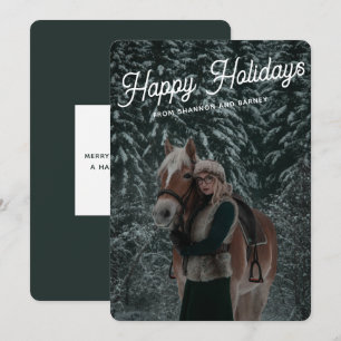 Cartão De Festividades Foto de Cavalo Equestre em Escrita Moderna Verde E
