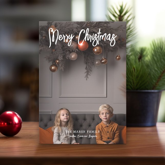 Cartão De Festividades Foto de Cheio de Feliz Natal Manuscrito (Modern Christmas Card with Photos)