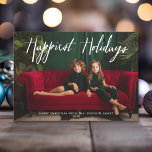 Cartão De Festividades Foto de Cheio de Feriados Mais Felizes - Frisas Fu<br><div class="desc">Use uma foto horizontal com o assunto,  de preferência no meio. Faça uma saudação de Natal alegre e única,  com um brilhante e alegre padrão de arte retrô-line no verso. Se precisar mover alguma coisa,  clique no botão personalizar para fazer alterações.</div>