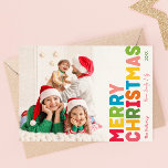 Cartão De Festividades Foto de Cheio de Natal Colorida e Brilhante<br><div class="desc">Capture a alegria e a magia da época de férias com este cartão de feriado único e festivo, colorido e brilhante de cheio de Natal Feliz. Seu design simples, porém divertido, apresenta uma paleta colorida do arco-íris de vermelho, verde, amarelo, azul, laranja e rosa, criando uma atmosfera vibrante e alegre....</div>