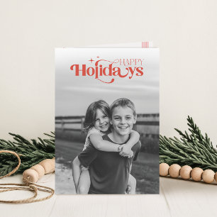 Cartão De Festividades Foto de Crianças em Preto e Branco Natal Dobrado