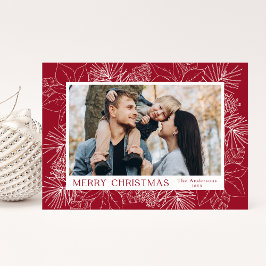 Cartão De Festividades Foto de Elegante Poinsettias e Pine Cones