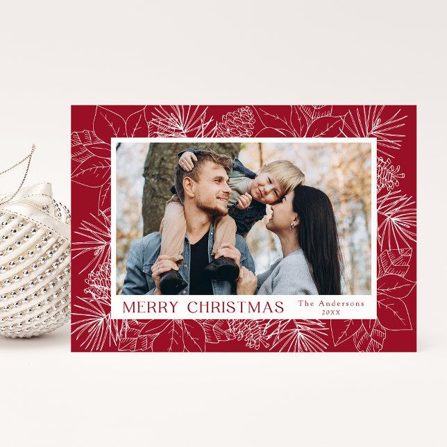 Cartão De Festividades Foto de Elegante Poinsettias e Pine Cones (Criador carregado)