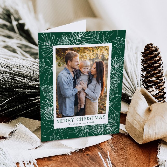 Cartão De Festividades Foto de Elegante Poinsettias e Pinecones (Criador carregado)