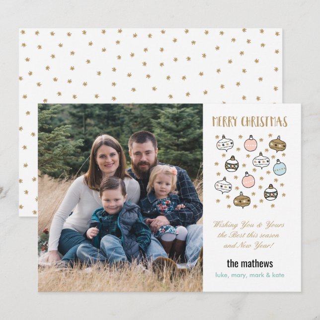 Cartão De Festividades Foto de Enfeites de natal e estrelas (Frente/Verso)