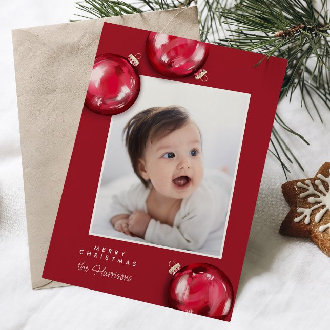 Cartão De Festividades Foto de Enfeites de natal vermelhos festivos (Criador carregado)