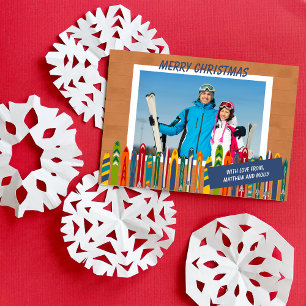 Cartão De Festividades Foto de esquis vintage com tema de esqui