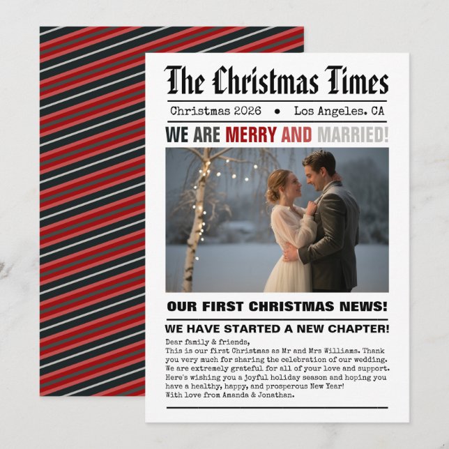 Cartão De Festividades Foto de Estilo de Jornal do Nosso Primeiro Natal d (Frente/Verso)