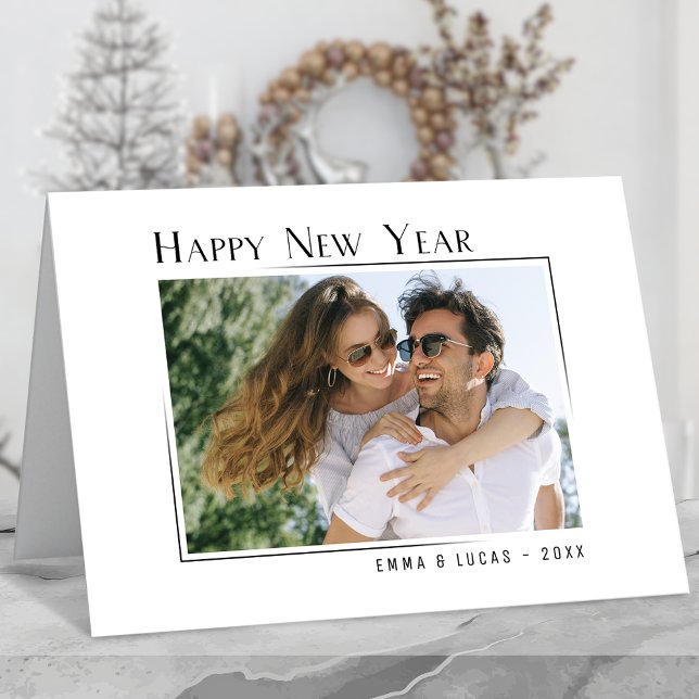 Cartão De Festividades Foto de Estilo Mínimo Moderno Único feliz ano novo (Available in high quality print or digital download for quick text messaging, email or self print.)