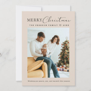 Cartão De Festividades Foto de família Beige Minimalista Feliz Natal