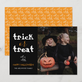 Cartão De Festividades Foto de família clássica de Halloween: Doces ou Tr
