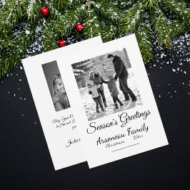 Cartão De Festividades Foto de Família com Caligrafia Preto e Branco Pers