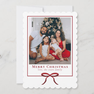 Cartão De Festividades Foto de Família com Laço Vermelho Simples e Modern