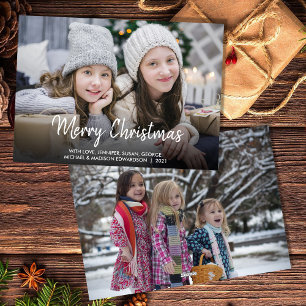 Cartão De Festividades Foto de família com letra moderna Feliz Natal
