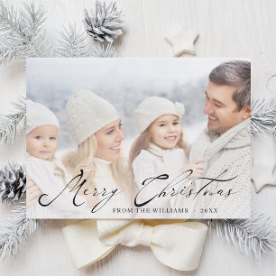 Cartão De Festividades Foto de Família com Letra Preta Elegante de Natal