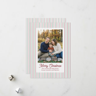 Cartão De Festividades Foto de família com listras natalinas e texto verm