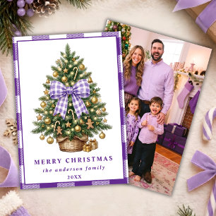 Cartão De Festividades Foto de Família da Árvore de Natal com Laço de Gin