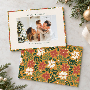 Cartão De Festividades Foto de Família da Poinsettia Retrô Feliz Natal