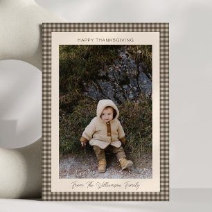 Cartão De Festividades Foto de Família de Ação de Graças em Xadrez Marrom