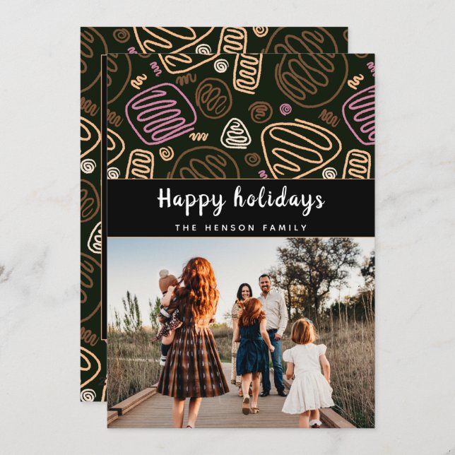 Cartão De Festividades Foto de família de Natal com arte de linha única e (Frente/Verso)