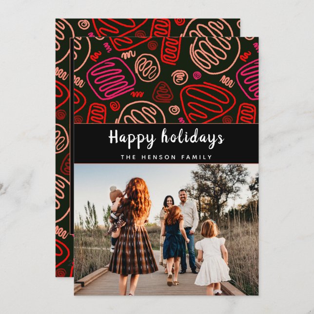 Cartão De Festividades Foto de família de Natal com arte de linha única e (Frente/Verso)