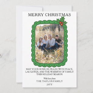 Cartão De Festividades Foto de Família de Natal com Azevinho Desenhado à