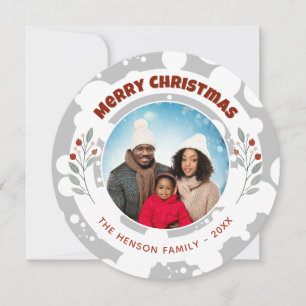 Cartão De Festividades Foto de Família de Natal com Folhagem Moderna