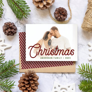 Cartão De Festividades Foto de Família de Natal com Letra Moderna Minimal