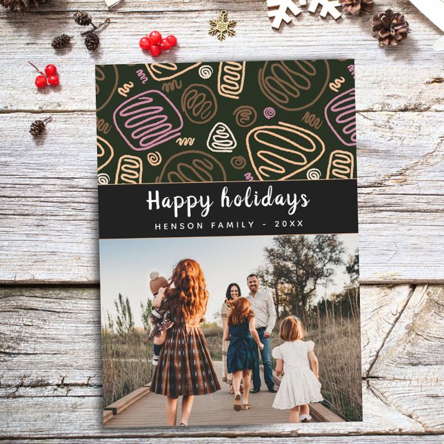 Cartão De Festividades Foto de família de Natal em arte de linha Festiva  (Criador carregado)