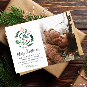 Cartão De Festividades Foto de Família de Natal l Bola Floral Vermelha e