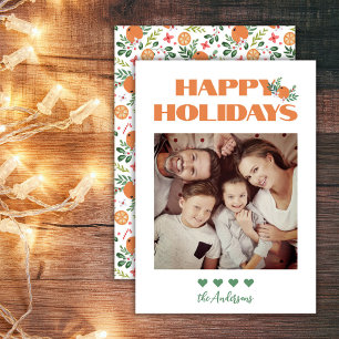 Cartão De Festividades Foto de Família de Natal Moderna Laranja Verde 