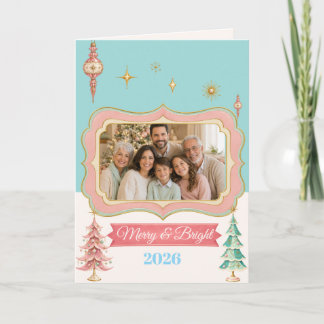 Cartão De Festividades Foto de Família de Natal Pastel Retro Personalizad