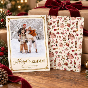 Cartão De Festividades Foto de Família de Natal Vintage com Soldado de Ch