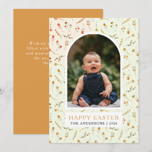 Cartão De Festividades Foto de Família de Páscoa Boho Butter Floral Meado