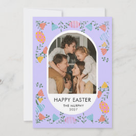 Cartão De Festividades Foto de família de Páscoa floral oval colorida ele