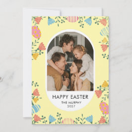 Cartão De Festividades Foto de família de Páscoa floral oval colorida ele