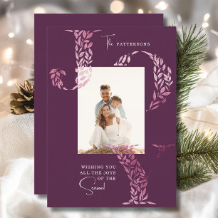 Cartão De Festividades Foto de Família Elegante Natal Alegria Floral Rosa