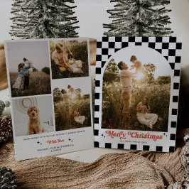 Cartão De Festividades Foto de Família em Arco Xadrez Retrô
