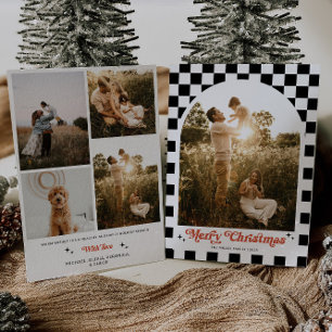 Cartão De Festividades Foto de Família em Arco Xadrez Retrô