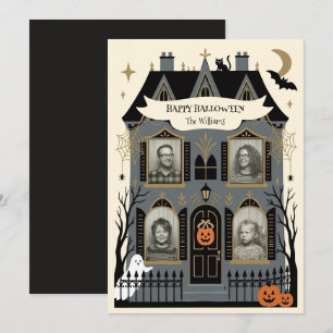 Cartão De Festividades Foto de Família em Casa Assombrada no Halloween