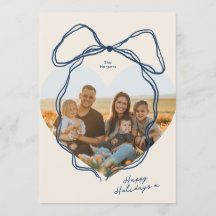 Foto de Família em Coração com Laço Azul Minimalis