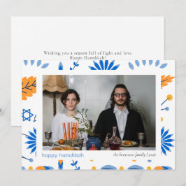 Cartão De Festividades Foto de Família Feliz Hanukkah Minimalista Elegant